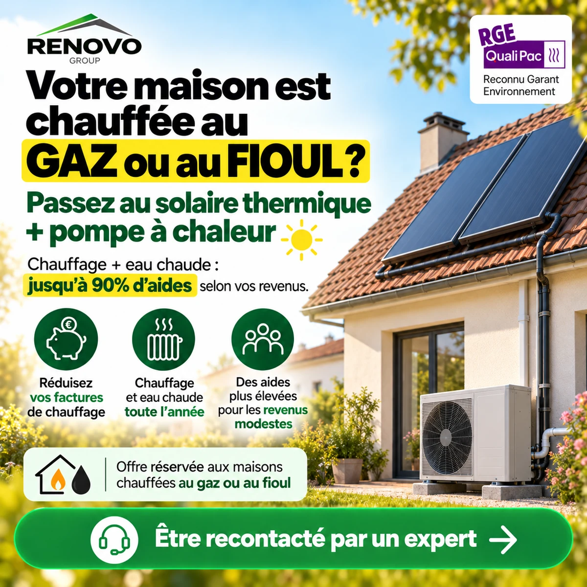 Exemple de création publicitaire Top Ads pour une offre de chauffage Renovo Group